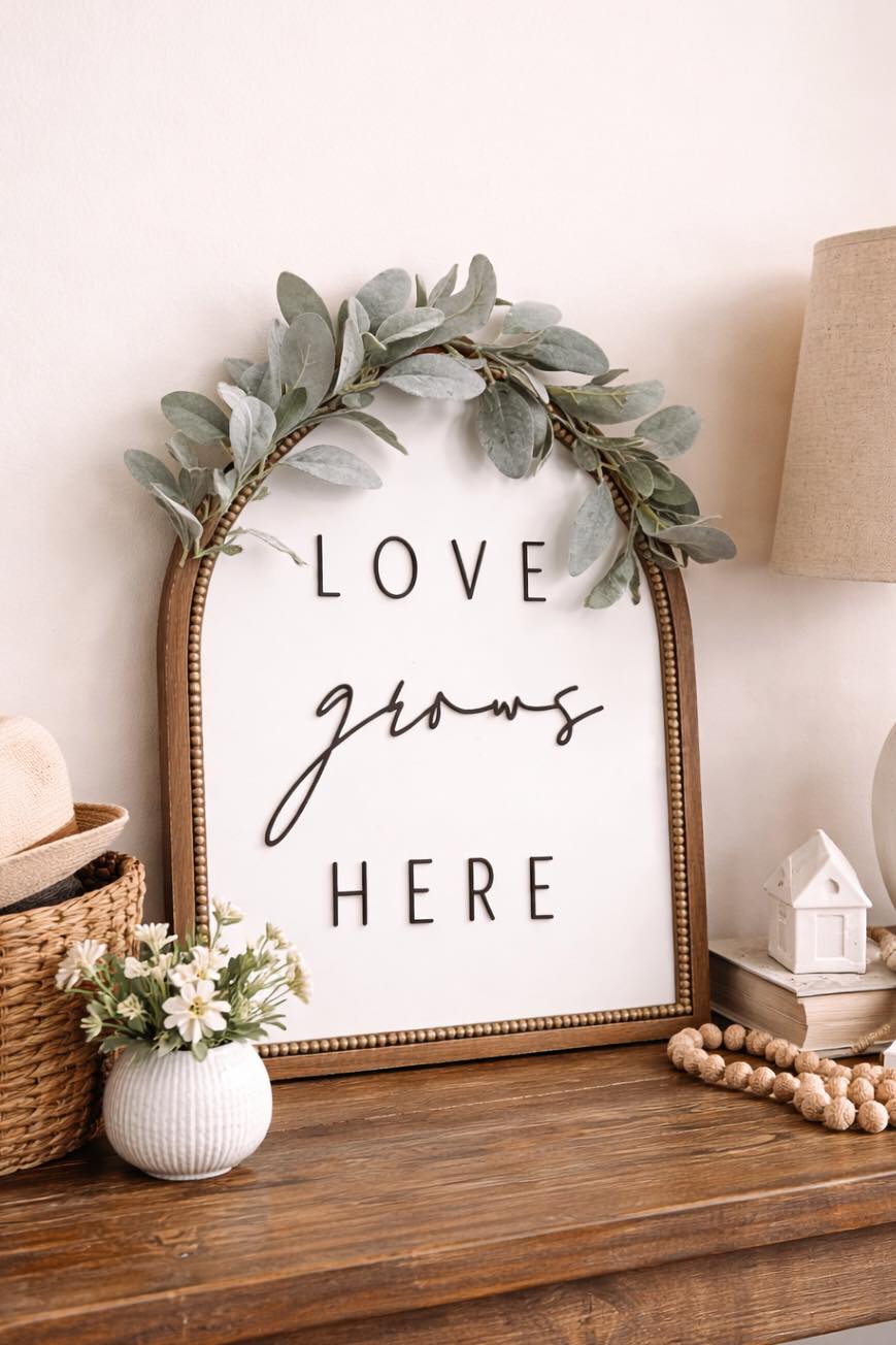 Love Grows Here Arch Wall Sign