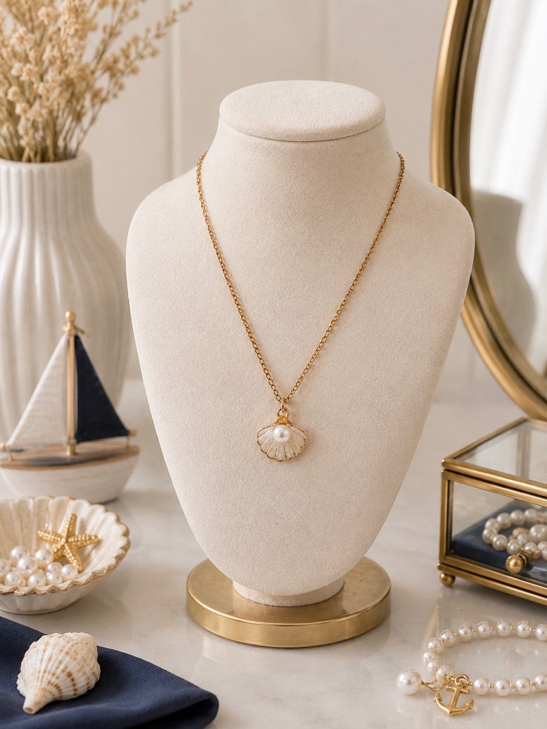 Seashell Pearl Pendant Necklace