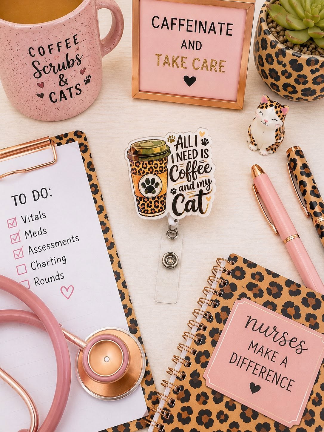 Coffee and Cat Lover Badge Reel
