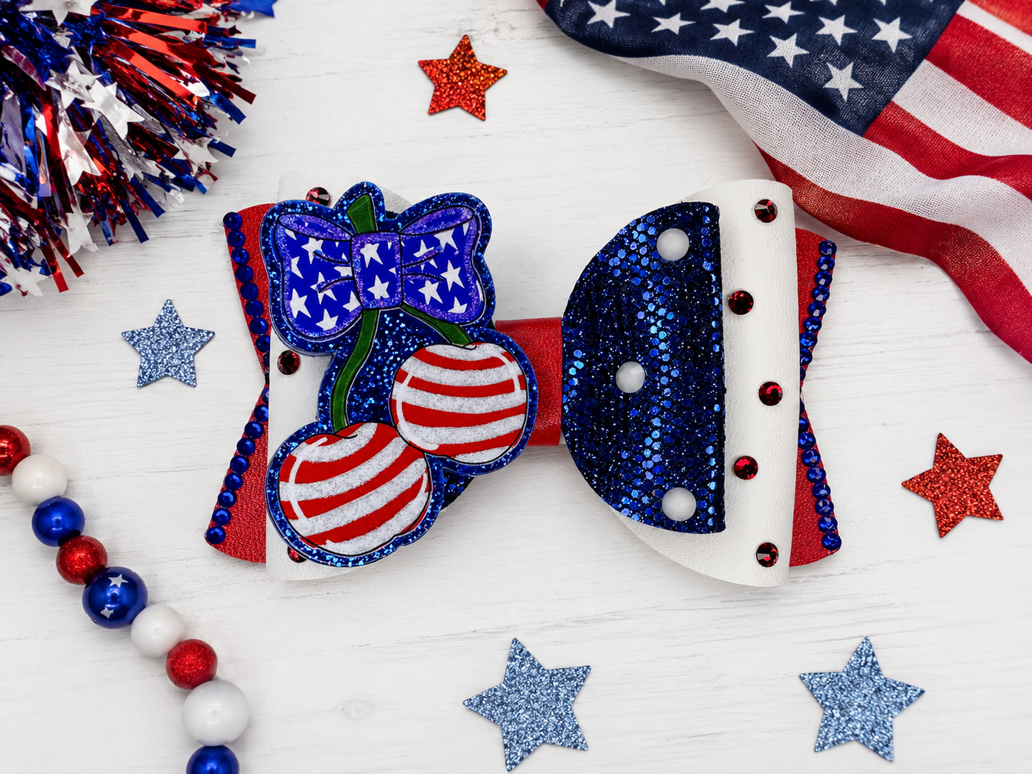 Patriotic Cherries Hairbow