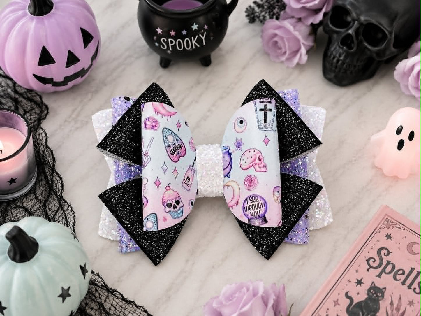Pastel Colored Halloween Trinkets Hairbow