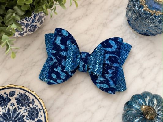 Blue Animal Print Hairbow