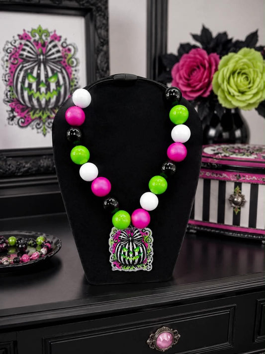 Neon Party Jack O Lantern Bubblegum Necklace