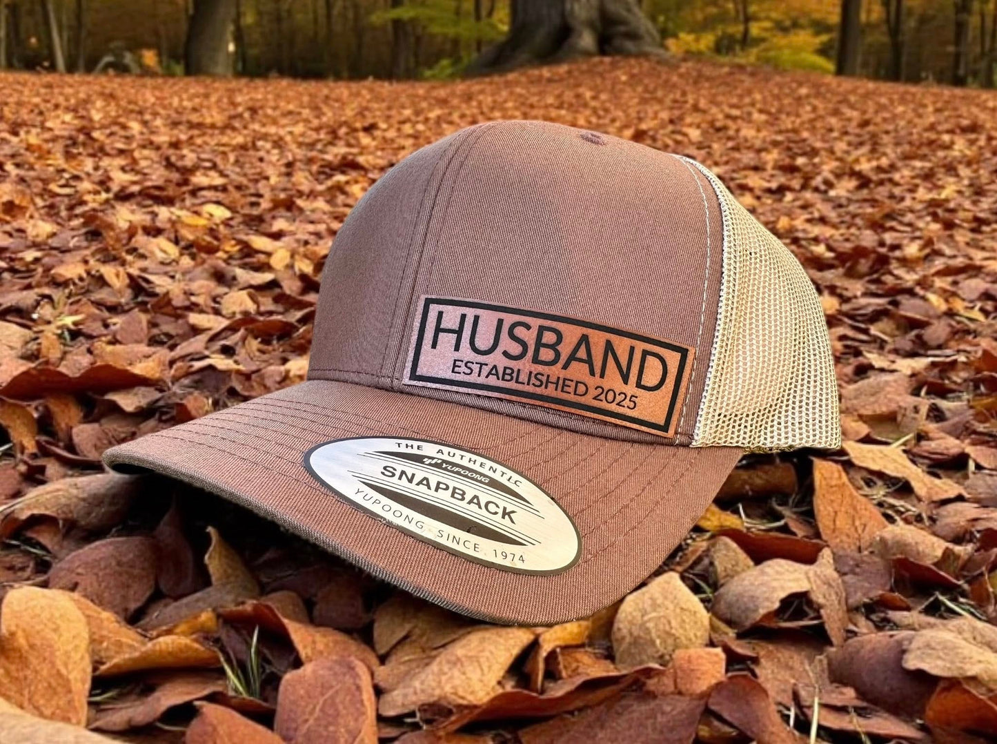Men's Leather Engraved Patch Trucker Hat