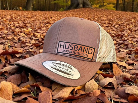 Men's Leather Engraved Patch Trucker Hat