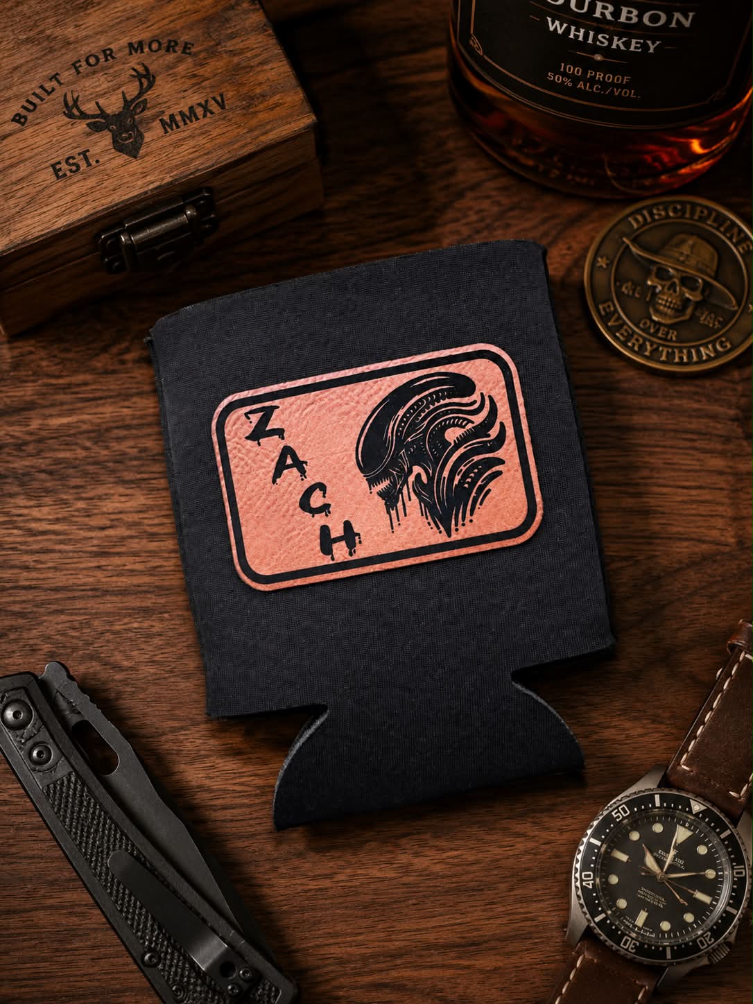 Custom Leather Patch Koozie