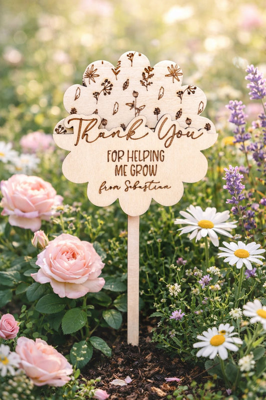 Personalized "Thank You For Helping Me Grow" Wooden Plant Stake