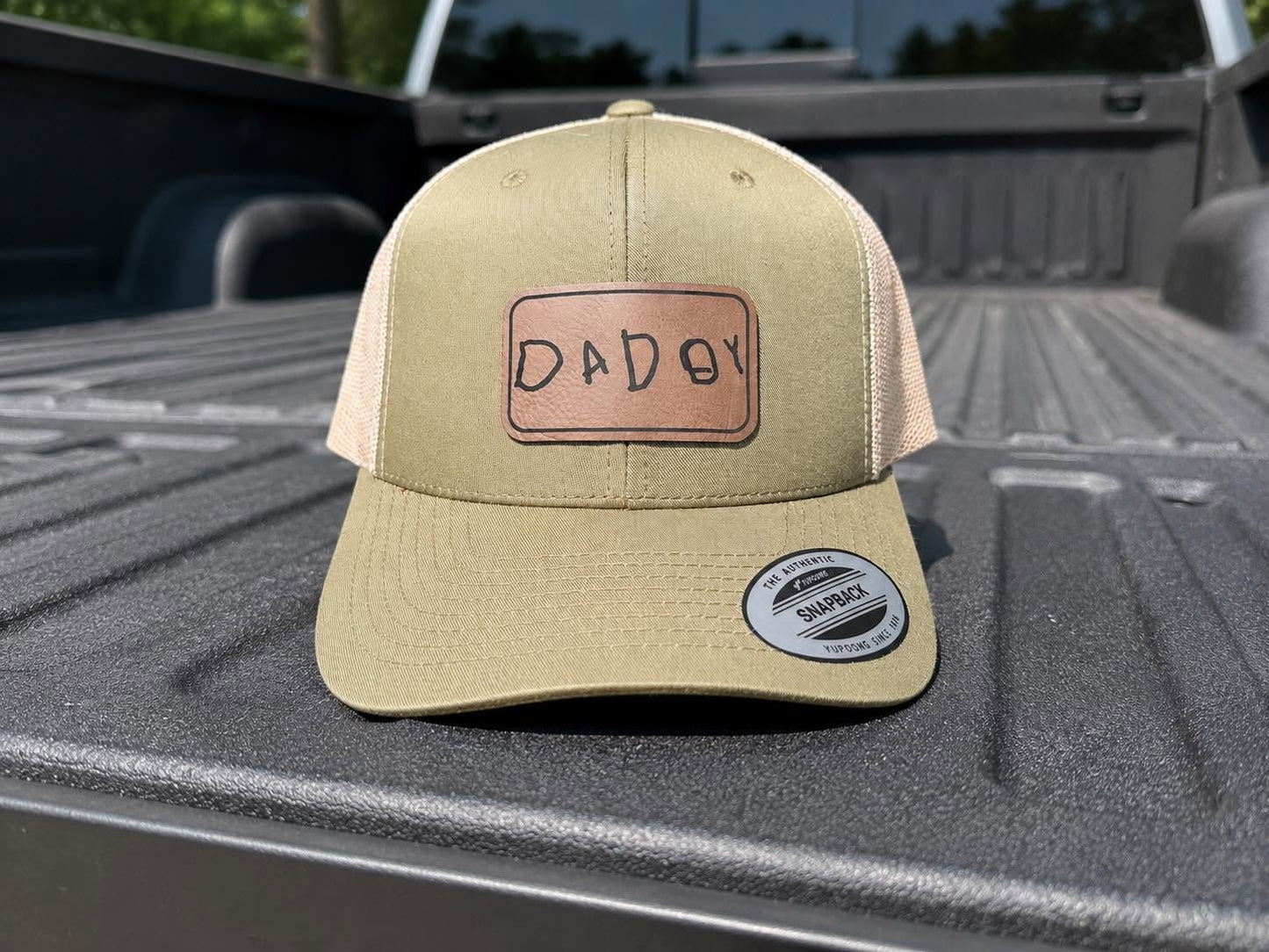 Men's Leather Engraved Patch Trucker Hat