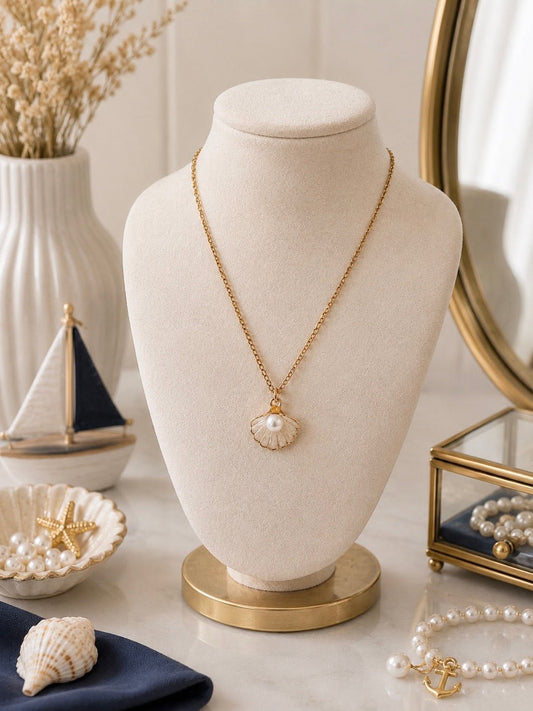 Seashell Pearl Pendant Necklace