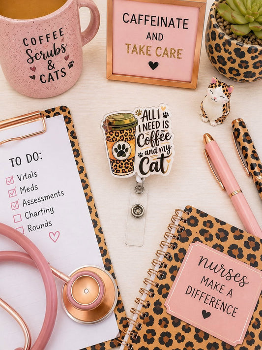 Coffee and Cat Lover Badge Reel