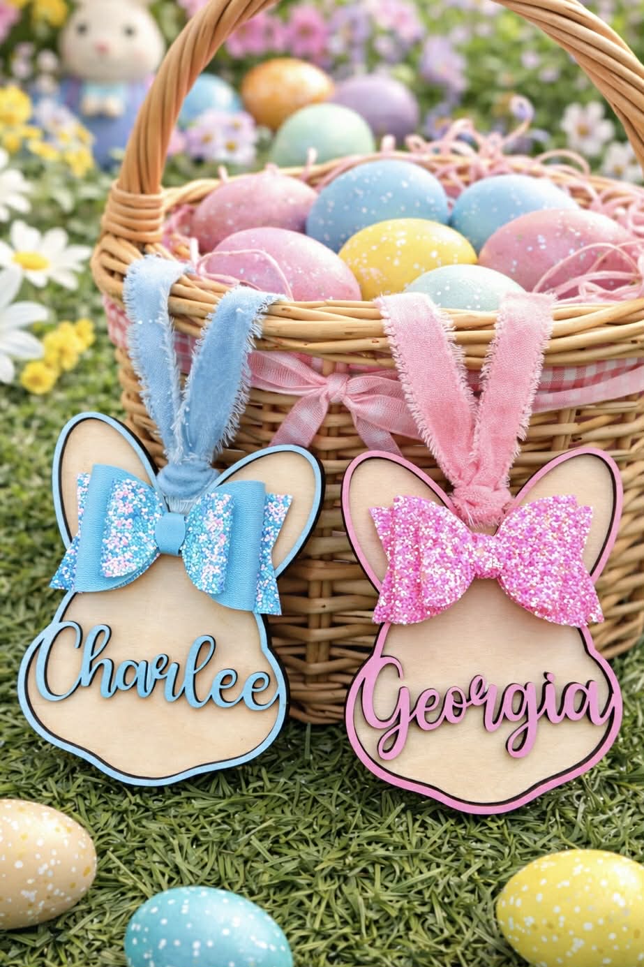 Bunny Head With Bow Easter Tag