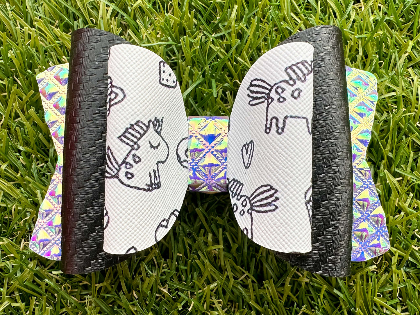 Iridescent & Black Doodle Bow