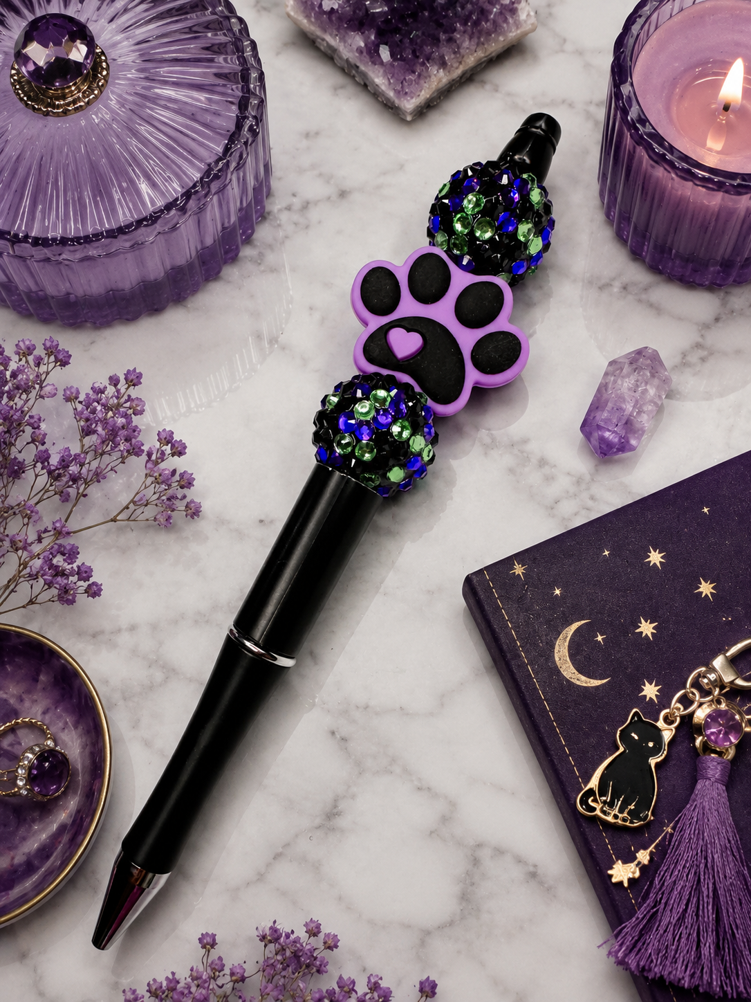 Purple And Black Pawprint Pen