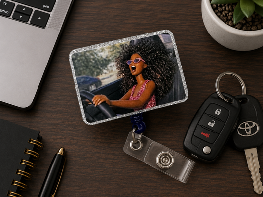 Funny Doll Face Driving Badge Reel