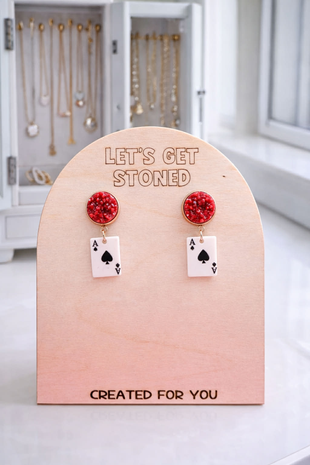 Ace Of Spades Druzy Dangles