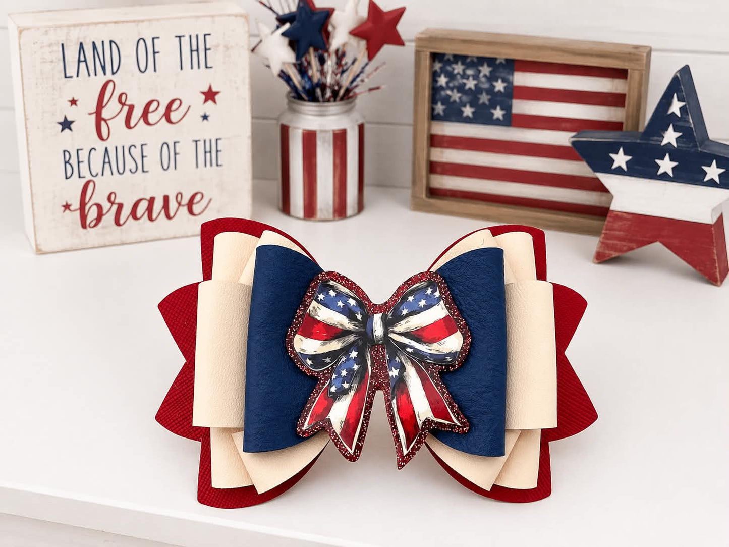 Vintage Patriotic Bow Hairbow